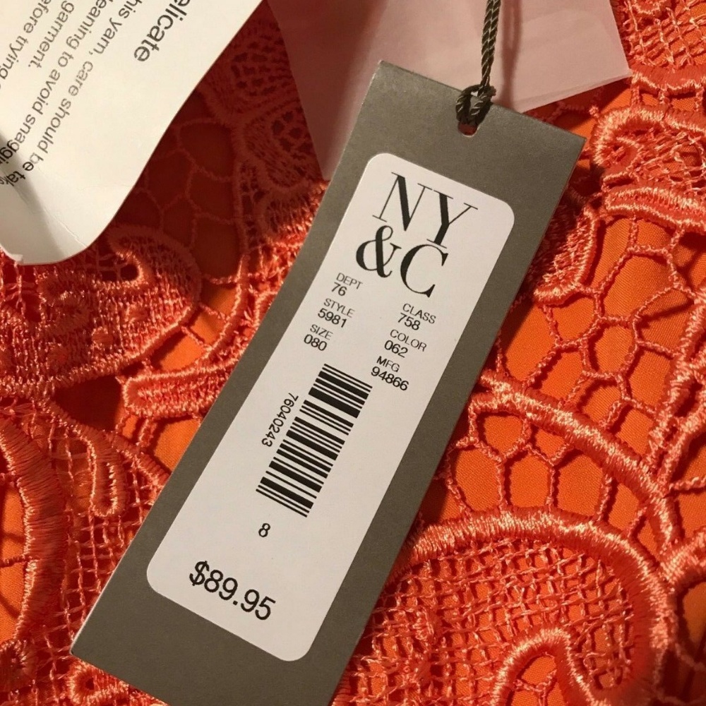 NY & Co Orange Lace Fit & Flare Dress Sz 8 NEW - Picture 7 of 7